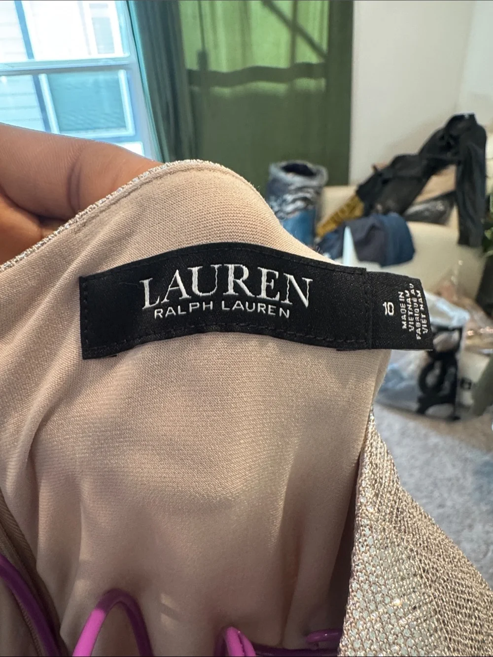Ralph Lauren Silver Metallic Sleeveless Maxi Dress with Side Knot - Picture 5 of 5